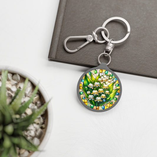 May Lily of Valley Keyring Tag Birth Month Flower, Lily of Valley Faux Watercolor Stained Glass