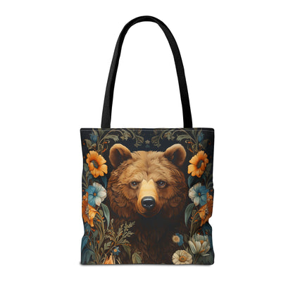 Forest Bear Tote Bag, William Morris Inspired Woodland Bear Shopping Bag, Moody Floral Art Nouveau Gifts for Her, Eco-Friendly Carryall