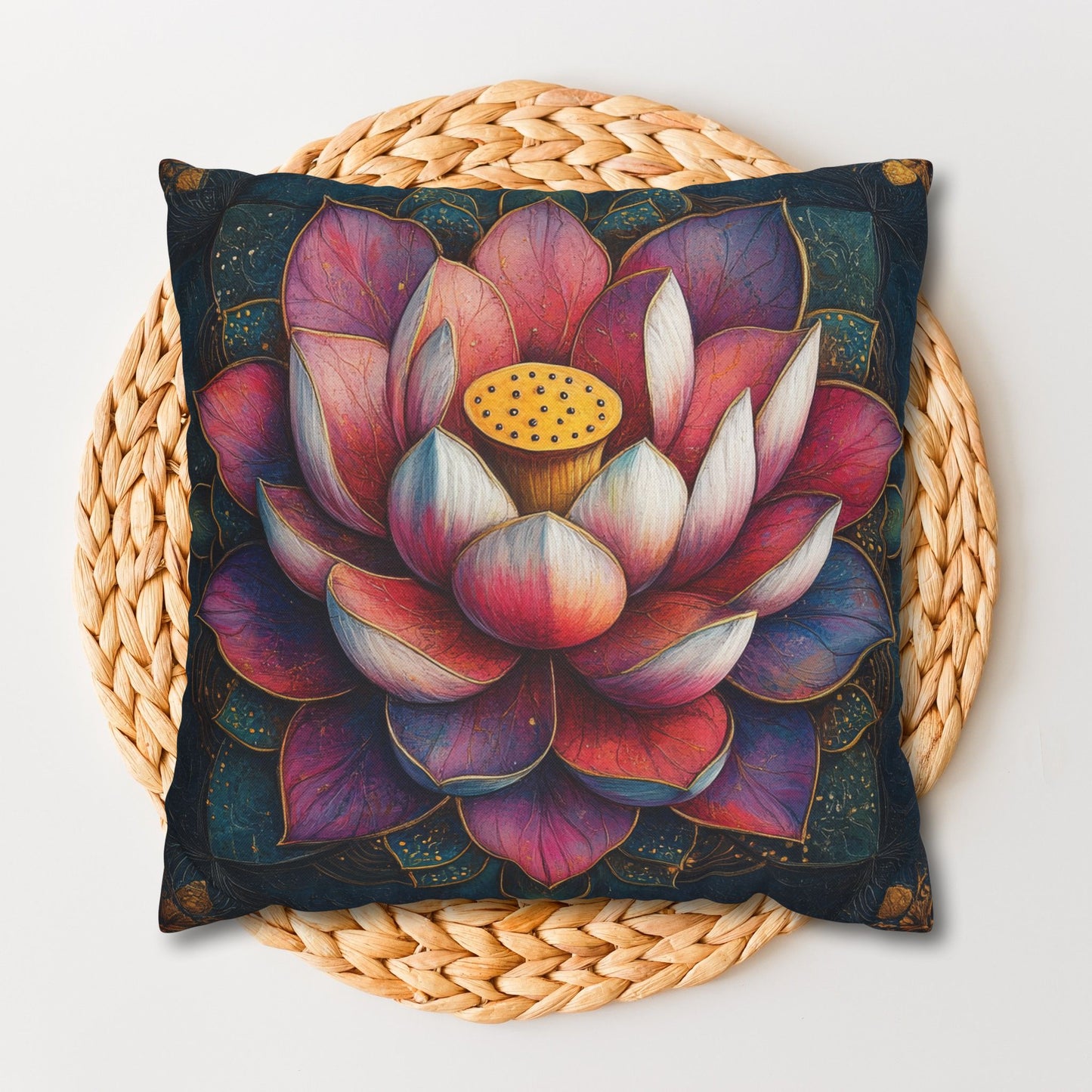 Art Deco Lotus Mandala Decorative Pillowcase