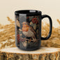 Winter Robin Black Coffee Mug, Red Berries Bird Art Cup, Woodland Nature Lover Gift, Christmas Tea Mug, Cozy Wildlife Ceramic (11oz/15oz)