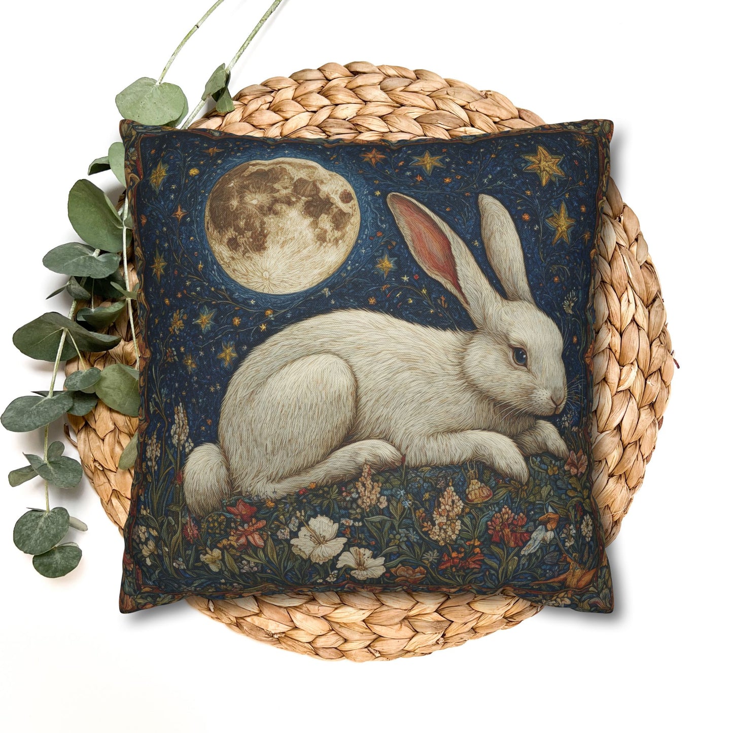 Victorian Whimsy Full Moon Rabbit Decorative Pillowcase