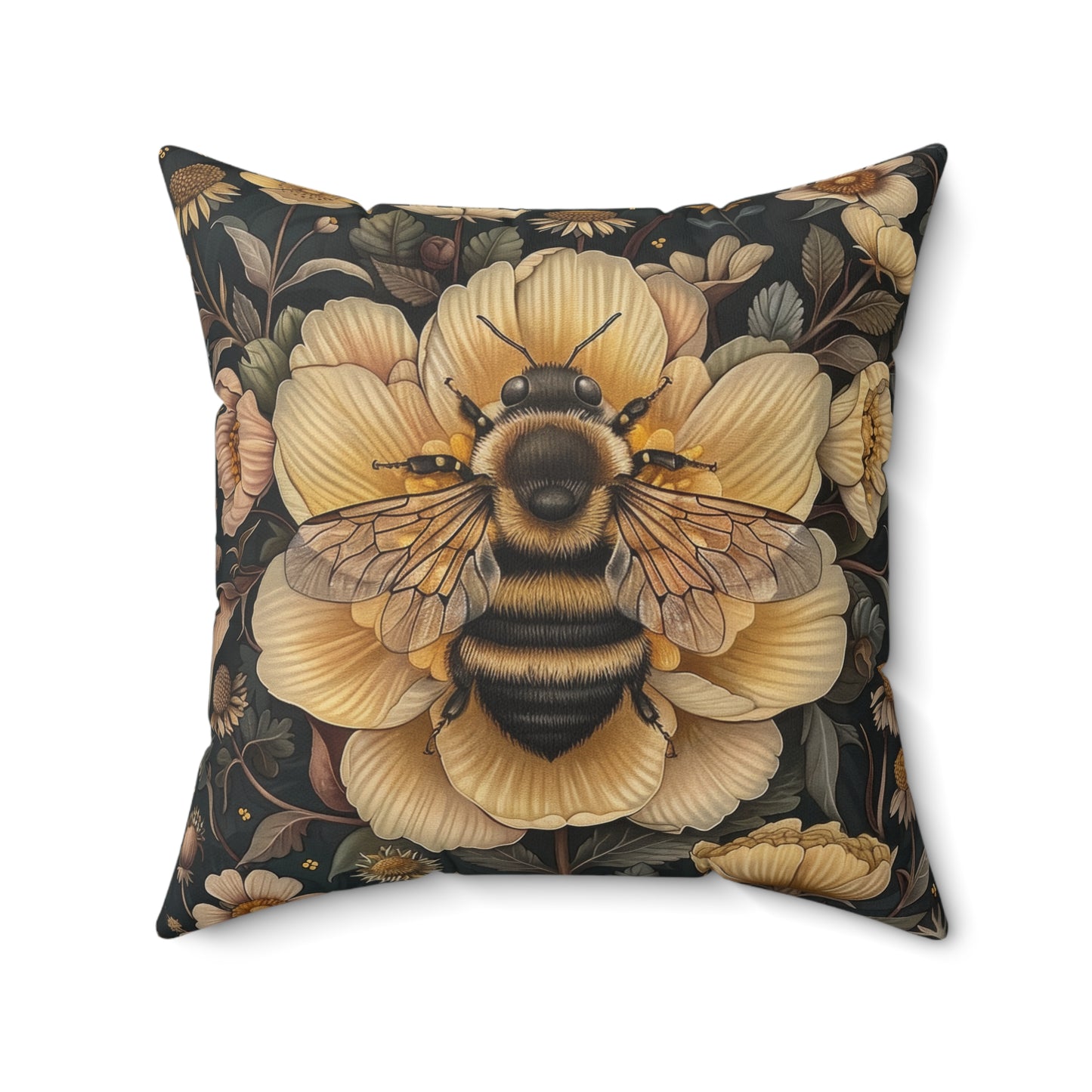 Botanical Bumblebee Pillow: William Morris Art Nouveau Cushion