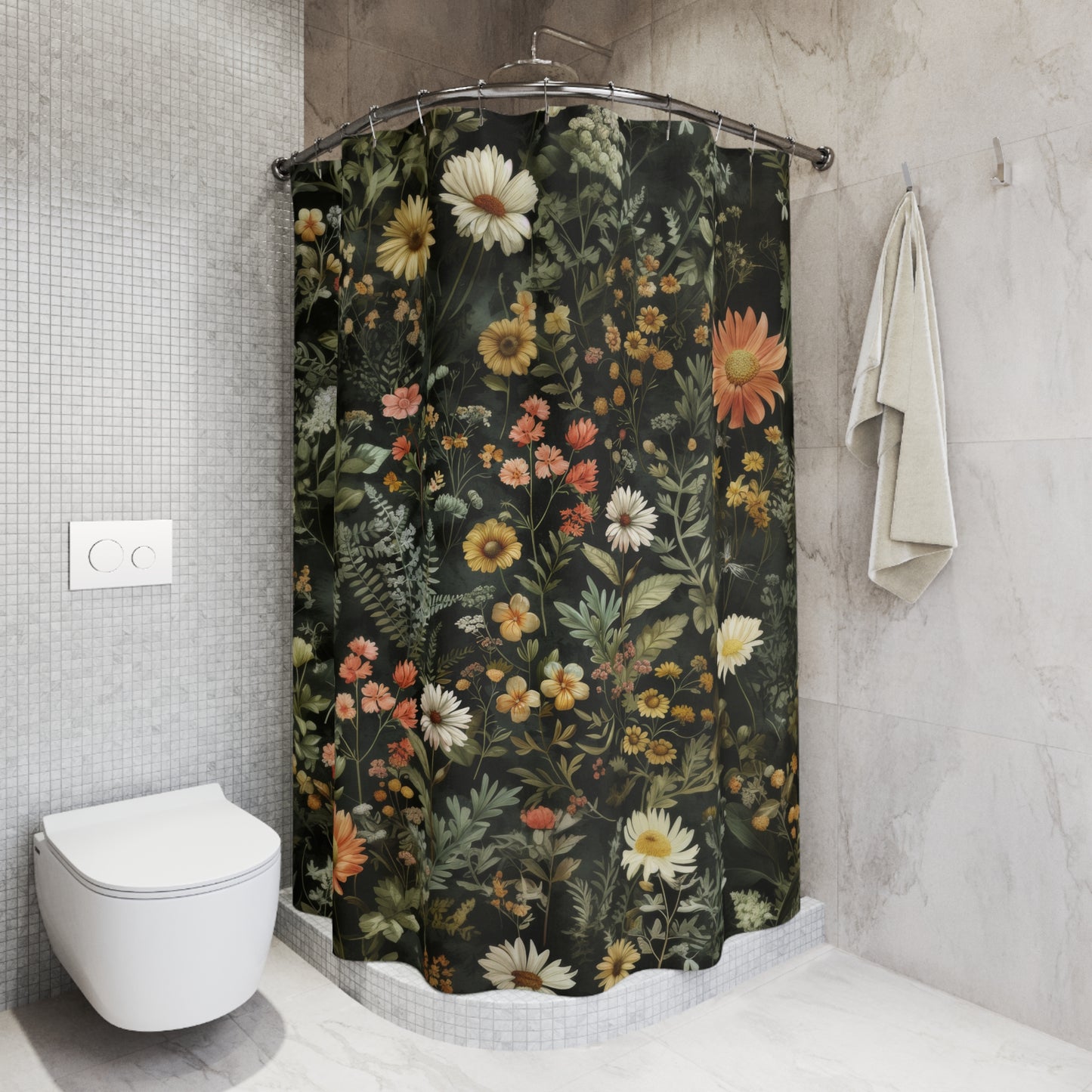 Cottage Botanical Wildflowers Pattern Polyester Shower Curtain
