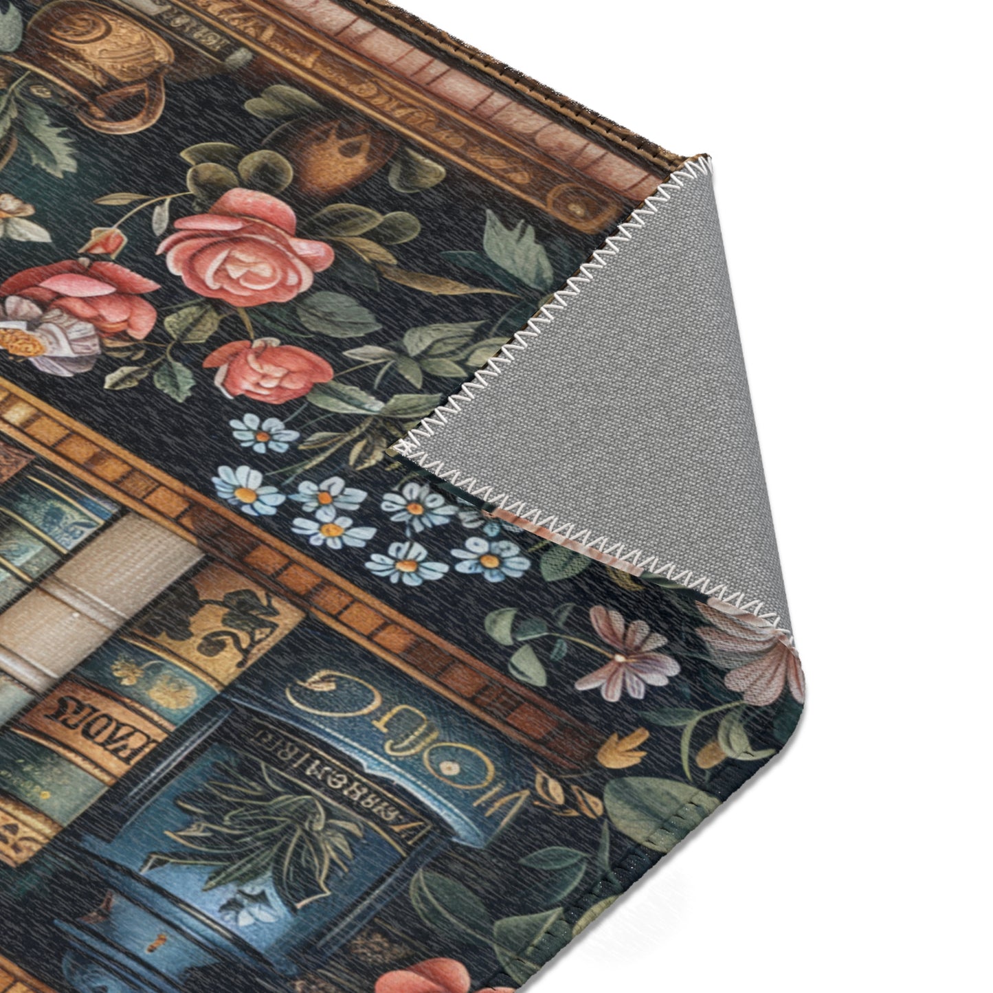 Floral Bookshelf Area Rug: William Morris Inspired, Cozy Decor