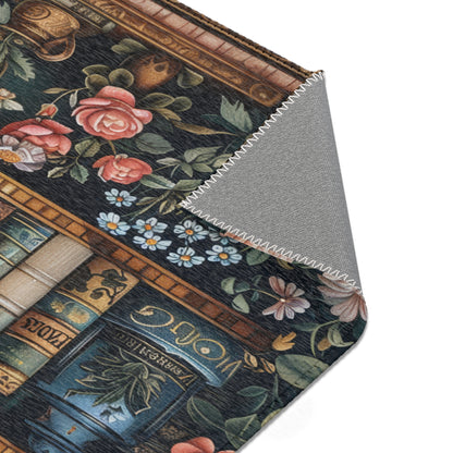 Floral Bookshelf Area Rug: William Morris Inspired, Cozy Decor