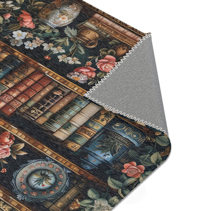 Floral Bookshelf Area Rug: William Morris Inspired, Cozy Decor