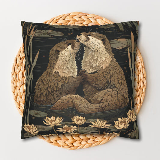 Willam Morris Inspired Couple Otters Throw Pillowcase