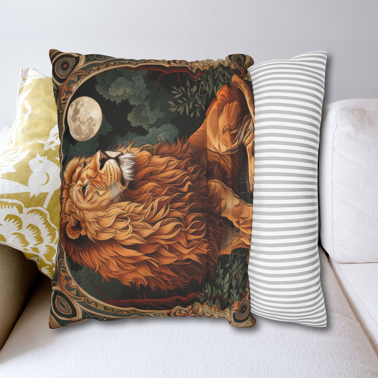 Art Deco Lion Throw Pillowcase William Morris Botanical Design