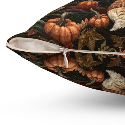 Fox in a Pumpkin Patch William Morris Pillow Inspired, Decorative Fall Pillow Decor, Spun Polyester Square Pillow