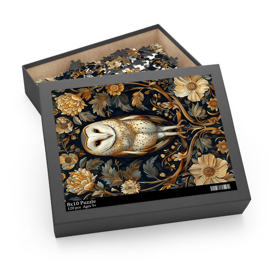 Vintage Barn Owl | William Morris Inspired | Cottage-core Puzzle Box (120, 252, 500-Piece) Family Jigsaw Puzzle, Puzzle Box Gift