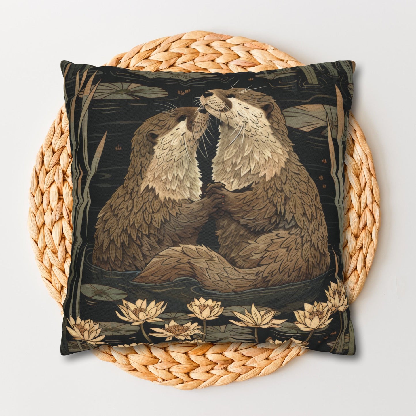 Willam Morris Inspired Couple Otters Throw Pillowcase