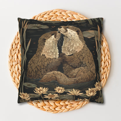 Willam Morris Inspired Couple Otters Throw Pillowcase