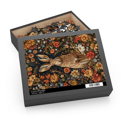 Hare With Winter Floral Botanicals Jigsaw Puzzle Box Gift (120 252 500-Piece) Family Gift Box Puzzle, Holiday Puzzle Game