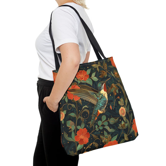 William Morris Inspired Hummingbird Art Deco Tote Bag, Cottage-core Tote Bag, Eco-Friendly Carryall