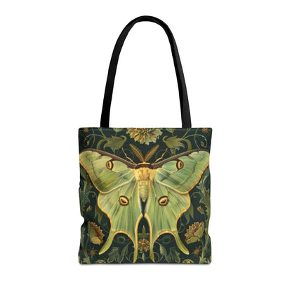 Woodland Luna Moth Tote Bag William Morris Inspired, Green Tote Bag, Eco-Friendly Carryall