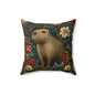 Capybara Floral Pillow, William Morris Style Botanical Animal Cushion for Cozy Home Decor