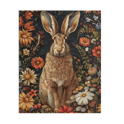 Hare With Winter Floral Botanicals Jigsaw Puzzle Box Gift (120 252 500-Piece) Family Gift Box Puzzle, Holiday Puzzle Game