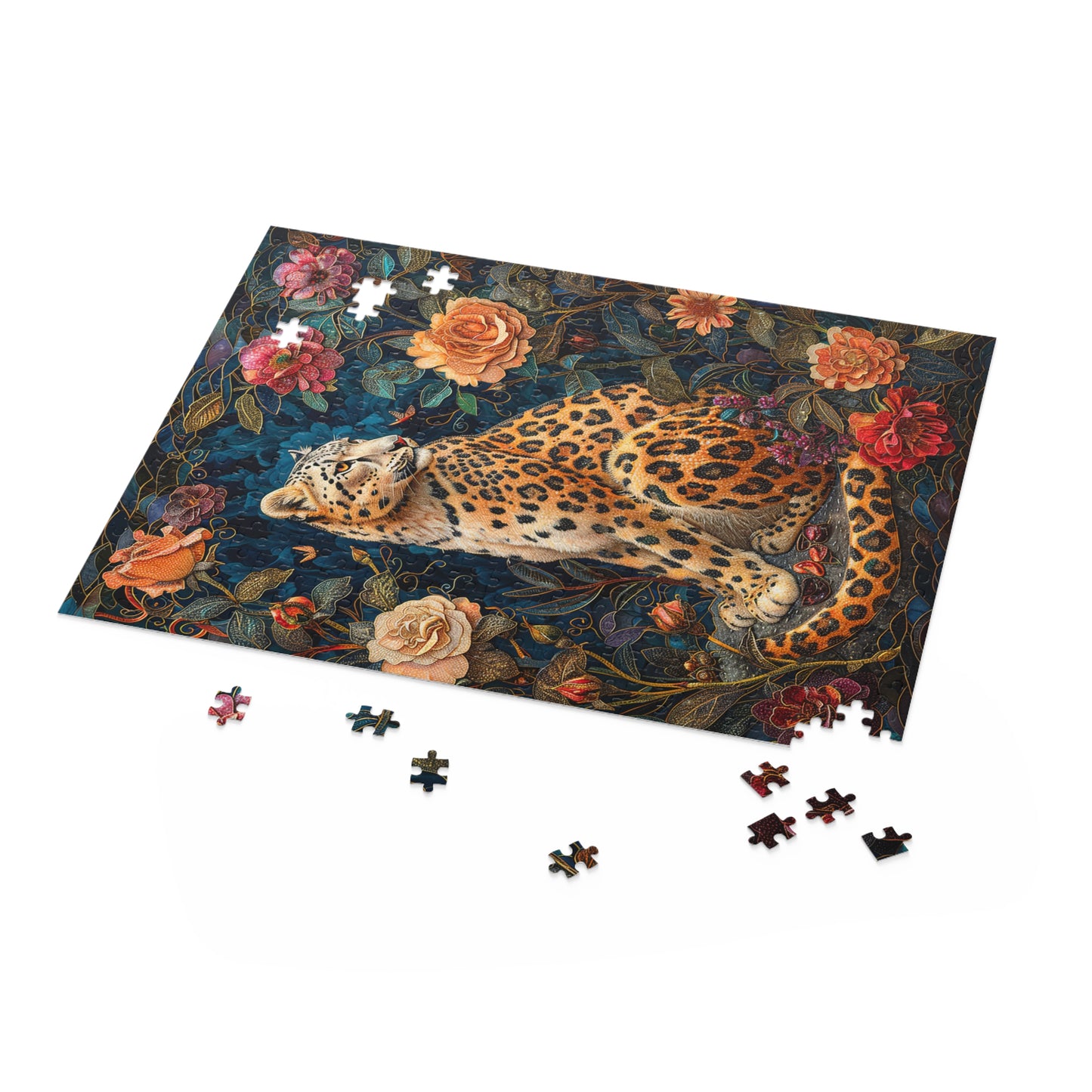 Botanical Leopard Puzzle, William Morris Inspired Floral Jigsaw (120, 252, 500 Pieces)