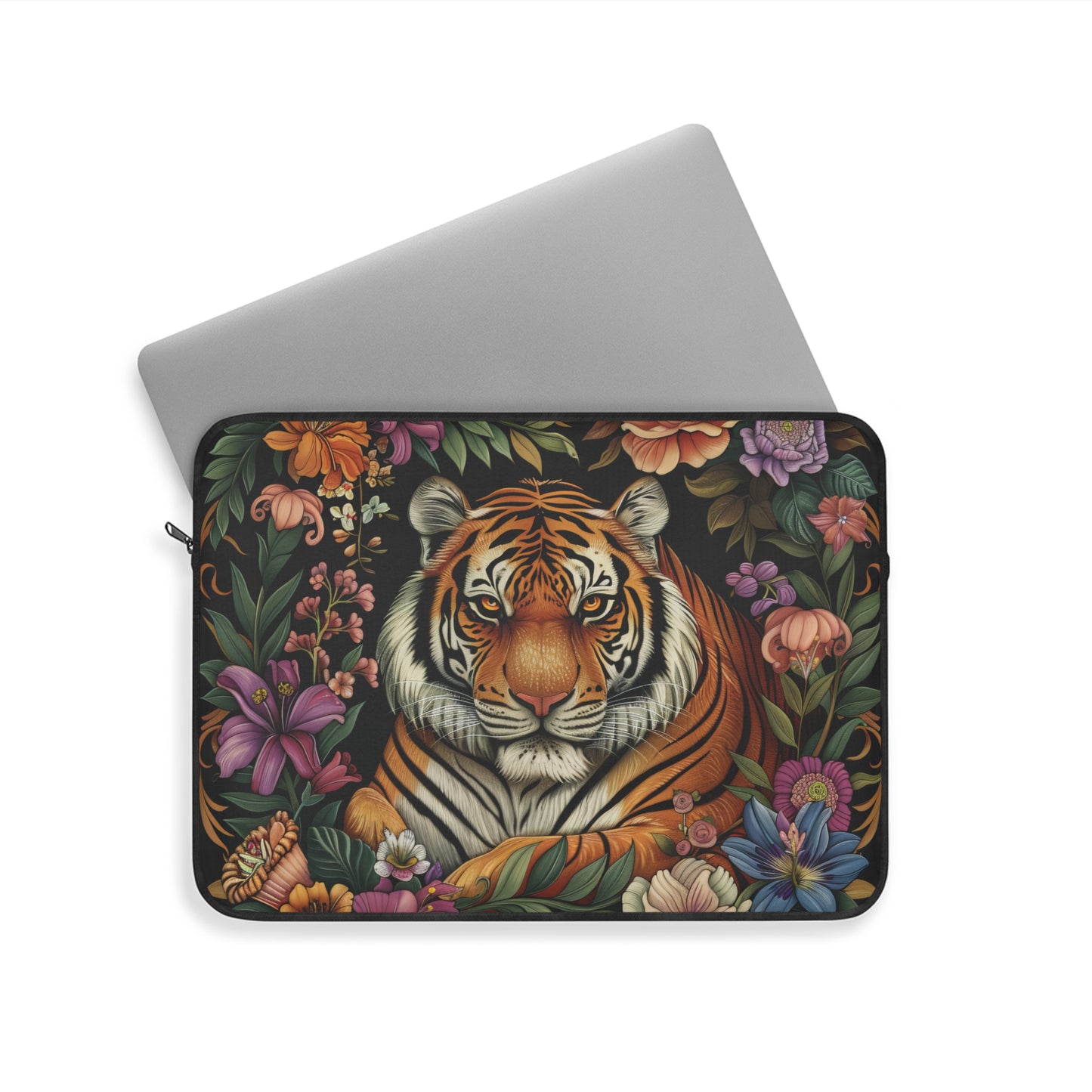 Tiger Laptop Sleeve, William Morris Inspired Jungle Floral Art Case, Vintage Botanical Wildlife Laptop Cover (12”, 13”, 15”)