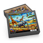 Stained Glass African Savanna forest landscape scene Jigsaw Puzzle (120, 252, 500-Piece)