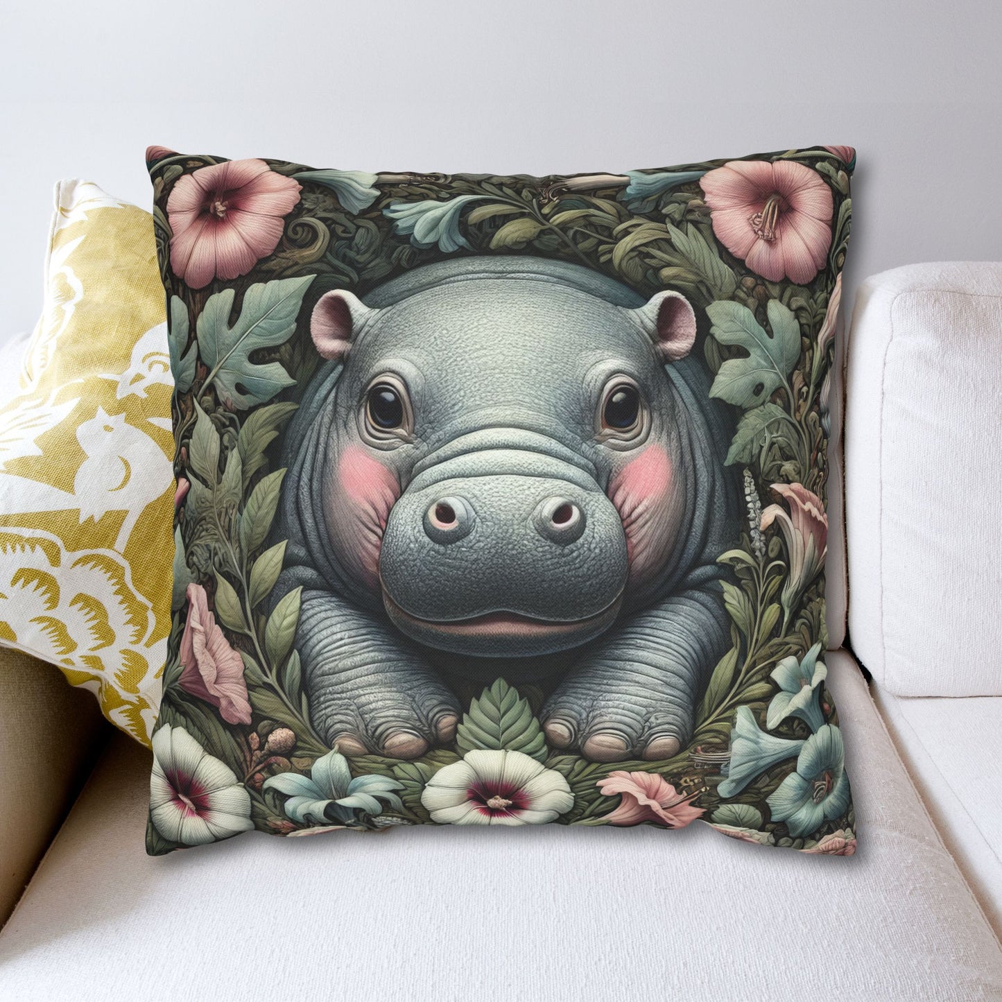 Decorative Pillowcase - Baby Pygmy Hippo William Morris Inspired