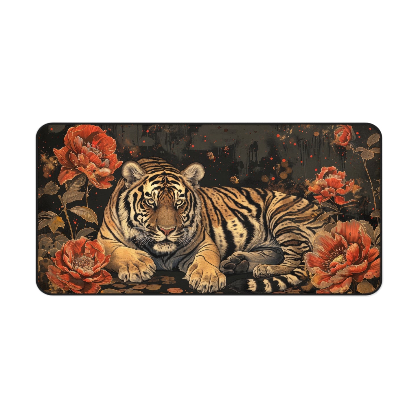 Art Deco Tiger Floral Leopard Print Desk Mat - Gamer Keyboard Mouse Pad - Office Decor Gift, Desk Mats, Home Office Accessories, Gaming Desk