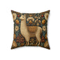 Golden Alpaca Floral Pillow, William Morris Style Botanical Animal Cushion Home Décor