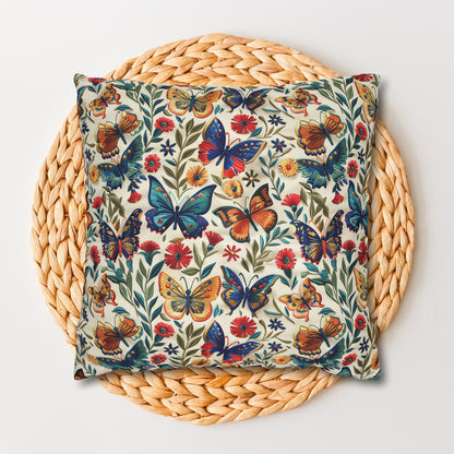 Colorful Spring Butterfly Embroidery-Style Pattern Pillowcase