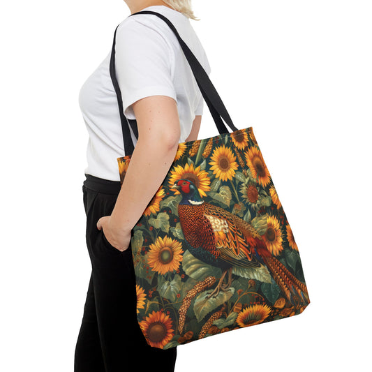 Pheasant Sunflower Tote Bag, , William Morris Inspired, Wild Animal Cottage-core Tote Bag, Eco-Friendly Carryall