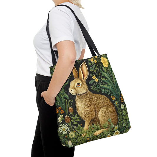 William Morris Inspired Bunny Rabbit Tote Bag, Rabbit Cottagecore Tote Bag, Eco-Friendly Carryall