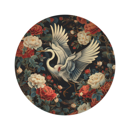 Flying Heron Vietnamese Art Style Home Decor, Heron Round Area Rug, Heron Area Rug