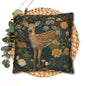 Poly Woodland Fawn Floral Pillowcase, William Morris Style Baby Deer Botanical Decorative Cushion