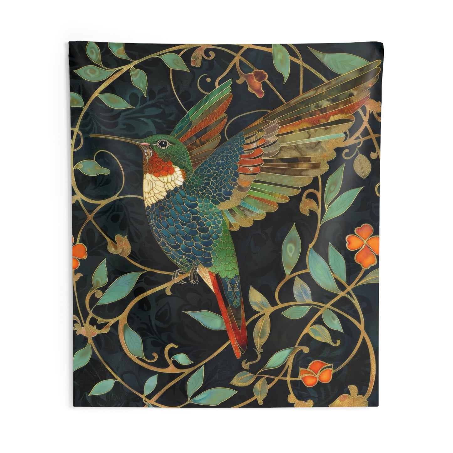 Tapestry of Hummingbird Art Deco William Morris Inspired Indoor Wall Tapestries