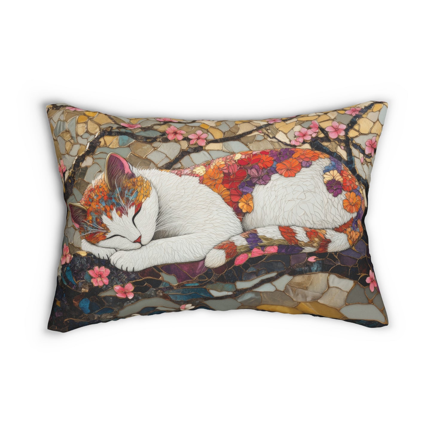 Art nouveau Cat William Morris Inspired Spun Polyester Lumbar Pillow