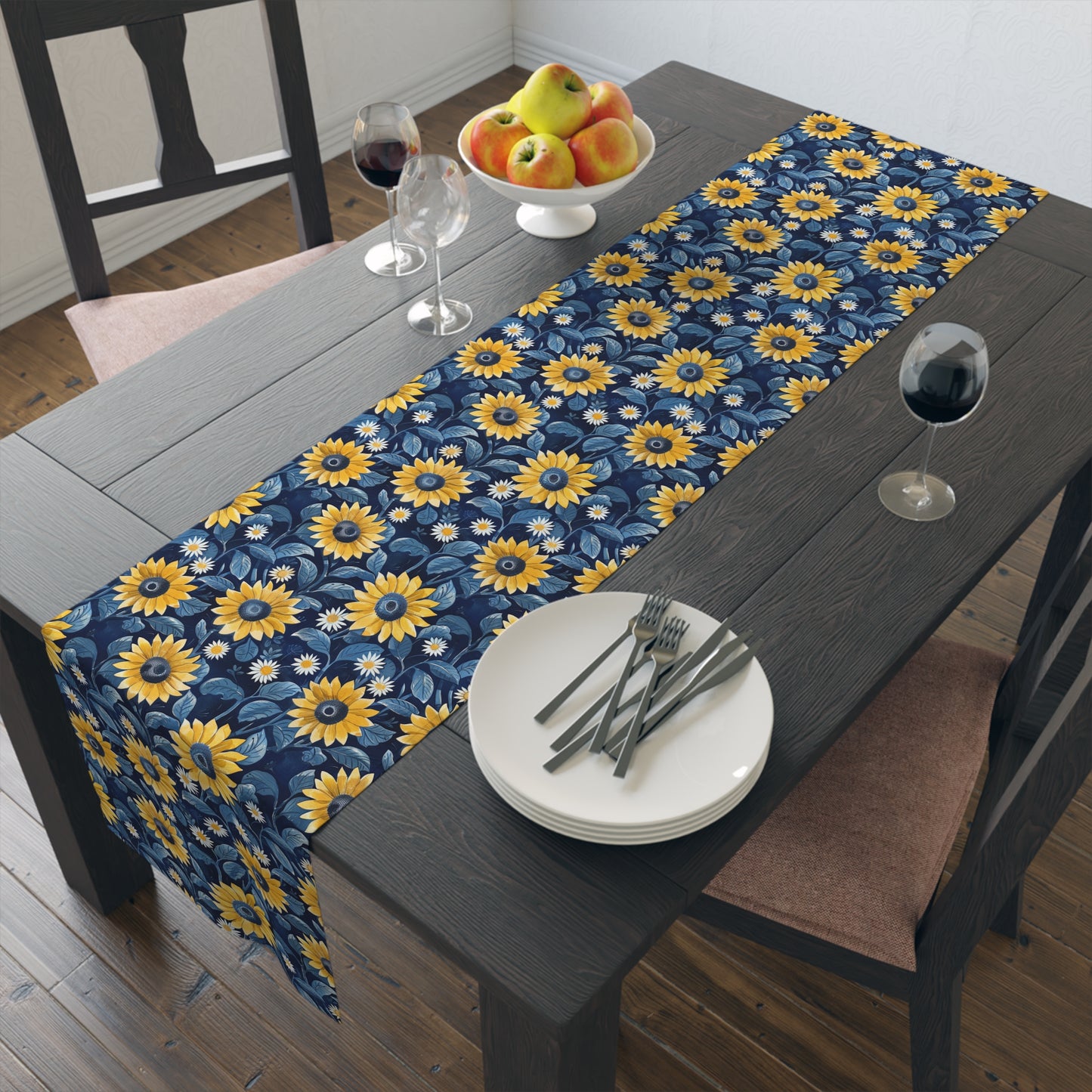 Sunflower Table Runner, Rustic Farmhouse Floral Dining Decor, Fall Tabletop Accent