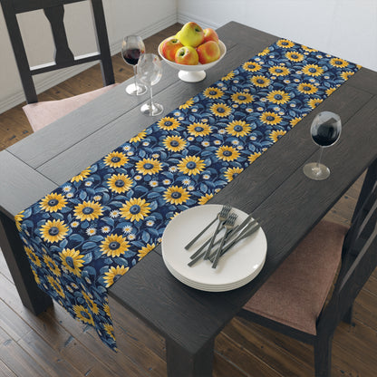 Sunflower Table Runner, Rustic Farmhouse Floral Dining Decor, Fall Tabletop Accent