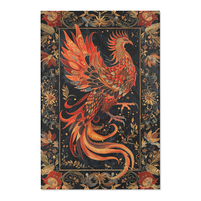 hoenix Rising Tapestry Area Rug – Elegant Black & Gold Mythical Bird Design for Living Room, Bedroom, or Entryway