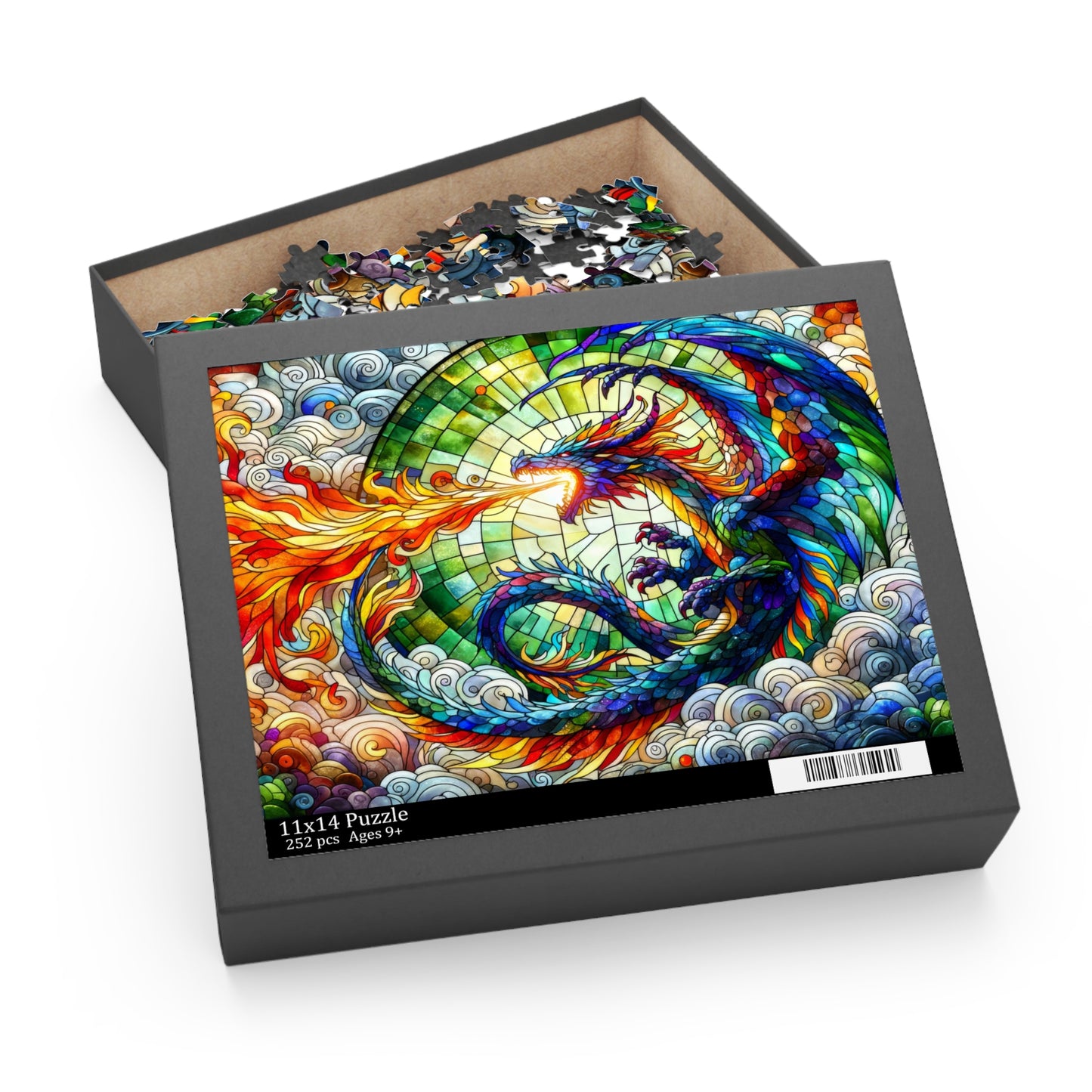 Colorful Dragon Stained Glass Jigsaw Puzzle Box (120, 252, 500-Piece) Adult Jigsaw Puzzle, Gift Him Her
