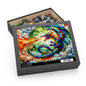 Colorful Dragon Stained Glass Jigsaw Puzzle Box (120, 252, 500-Piece) Adult Jigsaw Puzzle, Gift Him Her