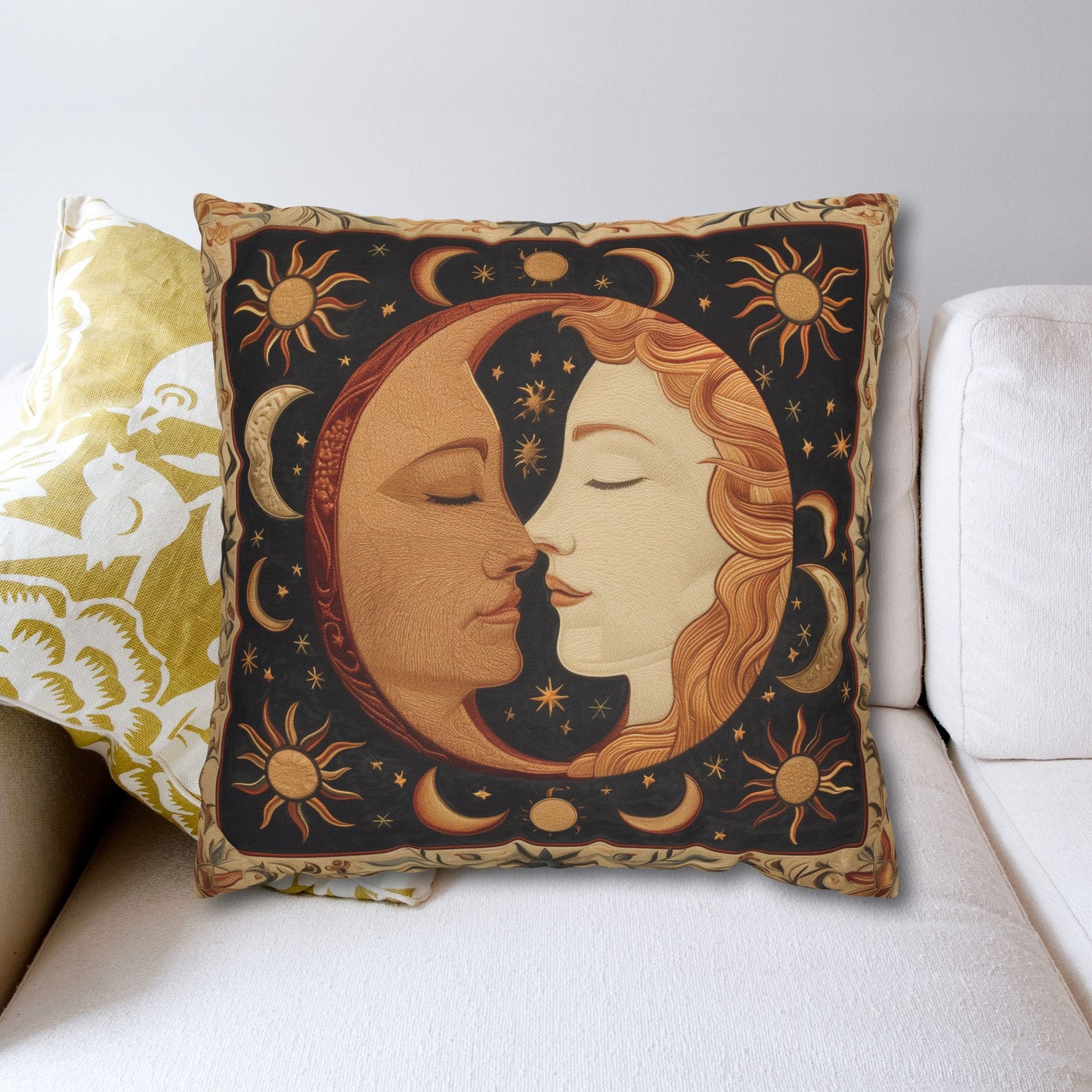 Celestial Harmony Pillow,case Moon & Sun Design, Boho Decor, Cozy Home Accent, Starry Night Gift, Astrology Lovers