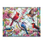 Stained Glass of 5 Spring Birds Jigsaw Puzzle (120, 252, 500-Piece) Adult Jigsaw Puzzle, Gift Him Her
