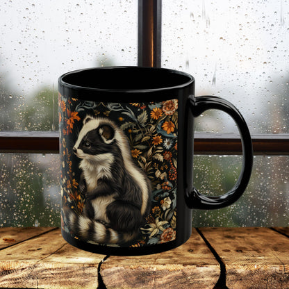 William Morris Inspired Botanical Skunk Black Coffee Mug Gift 11 oz, 15 oz