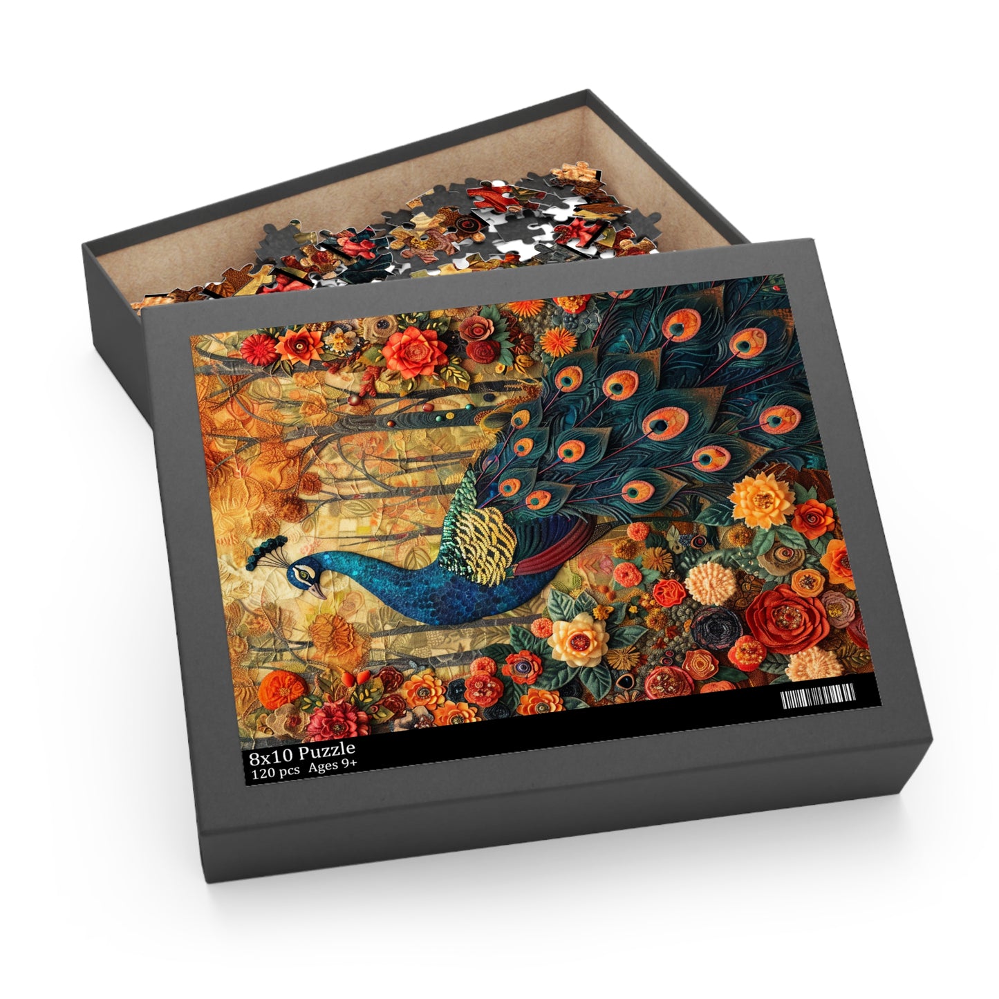 Art Deco Peacock Puzzle Box (120, 252, 500-Piece) Family Jigsaw Puzzle, Puzzle Box Gift For Her