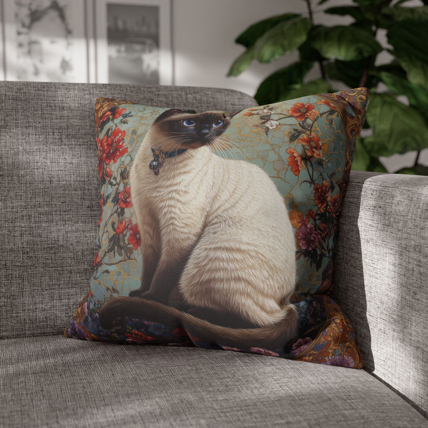 Art Deco Siamese Cat Vintage Square Pillowcase