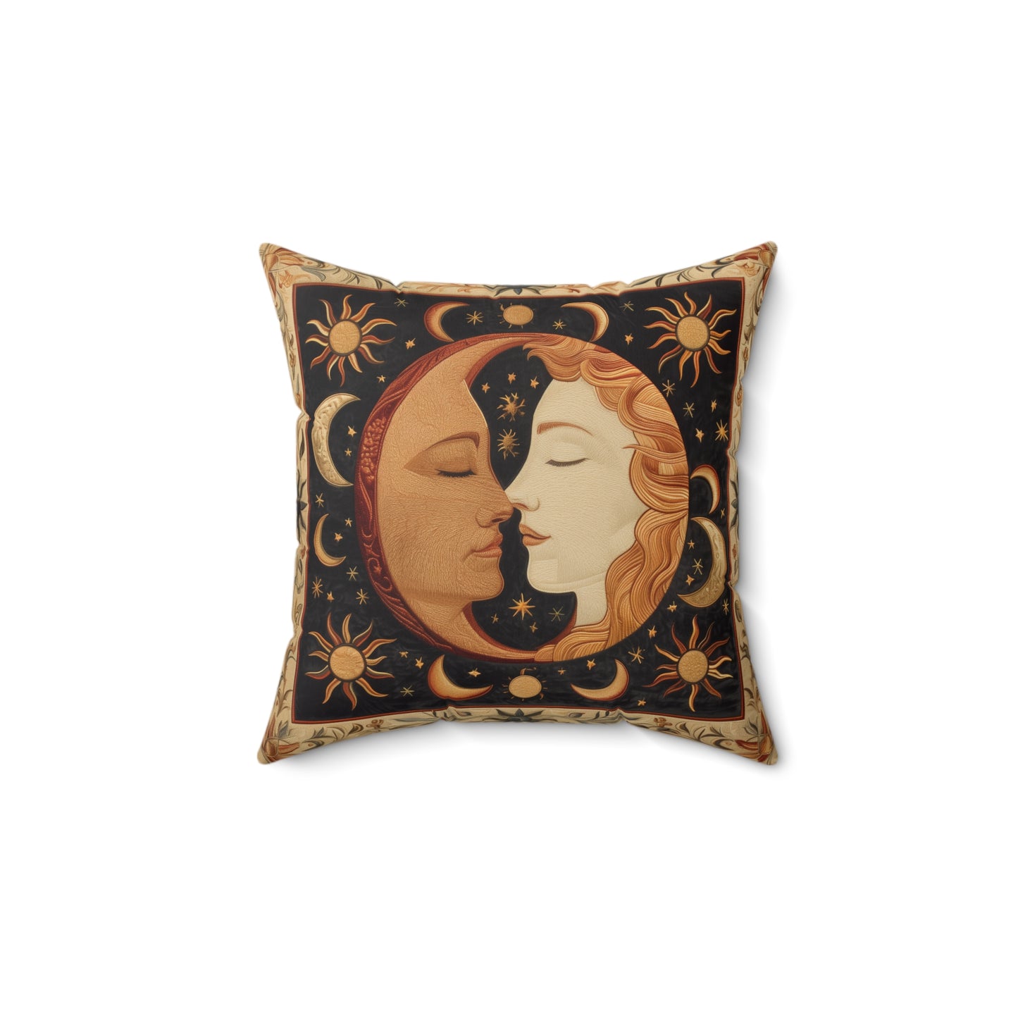 Celestial Harmony Pillow, Moon & Sun Design, Boho Decor, Cozy Home Accent, Starry Night Gift, Astrology Lovers