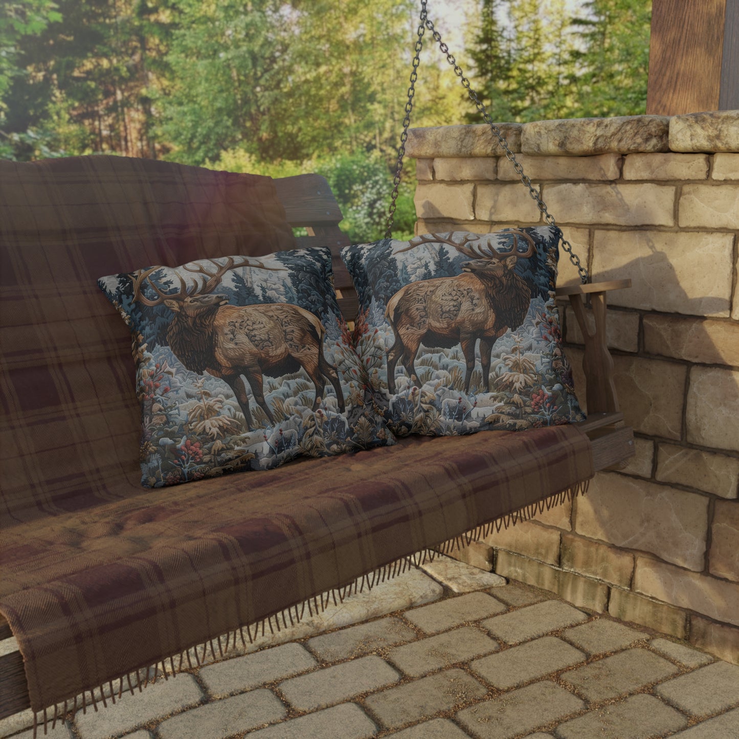Majestic Elk Outdoor Pillow, Winter Woodland Throw Pillow, Rustic Cabin Cushion, Forest Deer Decor, Lodge Accent Pillow, Nature Gift, Elk Lover Pillow