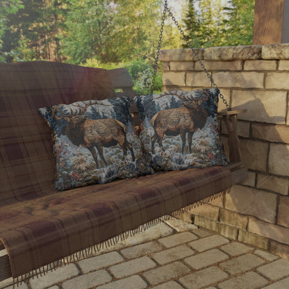 Majestic Elk Outdoor Pillow, Winter Woodland Throw Pillow, Rustic Cabin Cushion, Forest Deer Decor, Lodge Accent Pillow, Nature Gift, Elk Lover Pillow