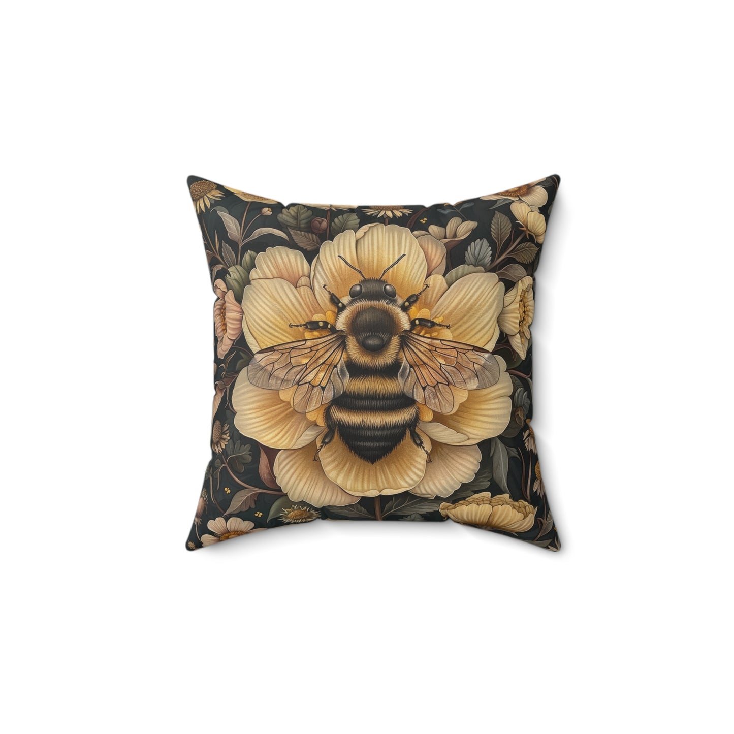 Botanical Bumblebee Pillow: William Morris Art Nouveau Cushion