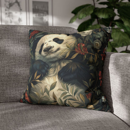Panda Floral Throw Pillowcase - Vintage Botanical Spun Polyester Cushion Cover