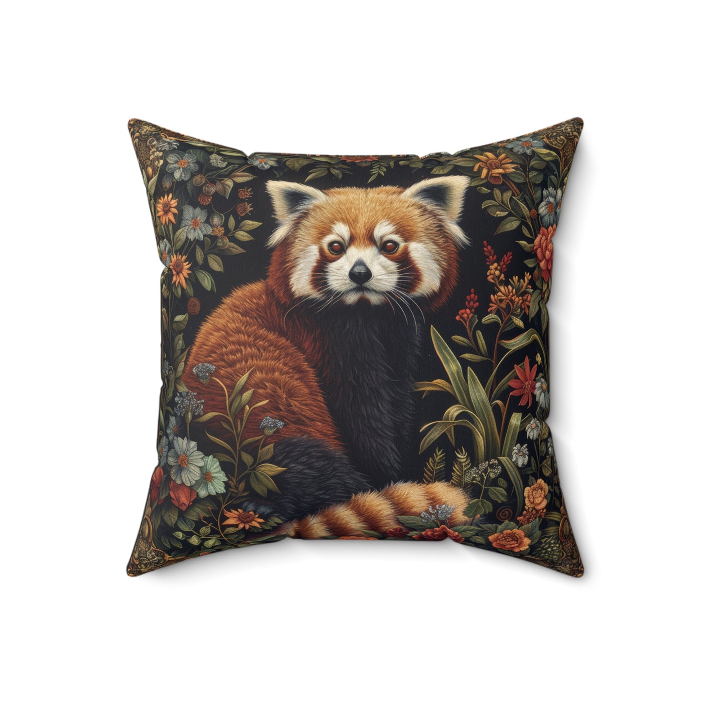 Red Panda Throw Pillow: William Morris Rustic Floral Accent Cushion